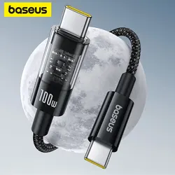 Baseus 투명 C타입 케이블, 아이폰 15 용, USB C PD 고속 충전 충전기 와이어 코드, 맥북, 삼성, 샤오미, 100W