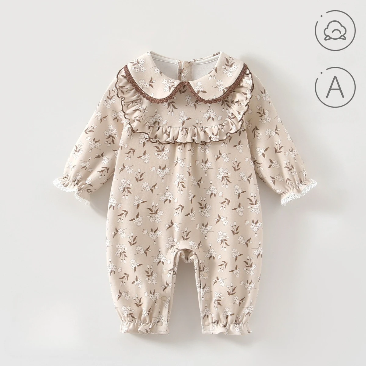 女の赤ちゃん-100-綿シームレス長袖ラペルカラープルオーバーロンパース新生児ボディスーツ春秋オールシーズンソフト衣装