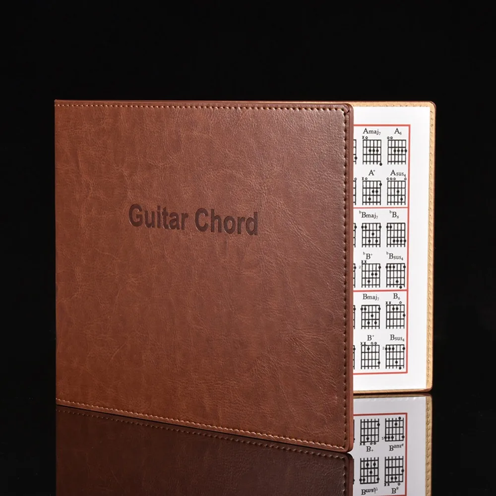 Durable 6 String Guitar Chord Book Brown PU+Paper Chord Chart Book Compact Size Acoustic Guitar Chord Book For Guitarists