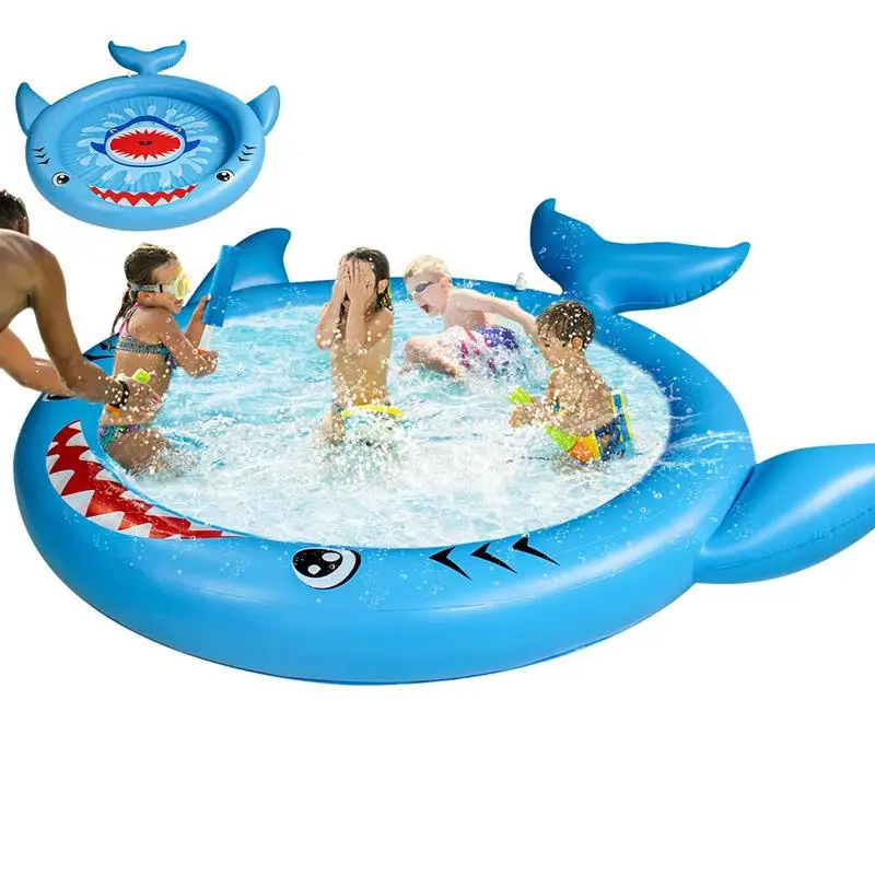 Sprinkler Pad For Kids Water Sprinkler Pad Pool Sprinkler Fun Inflatable Wading Bath Pools Shark Shape Adjustable Water Pressure