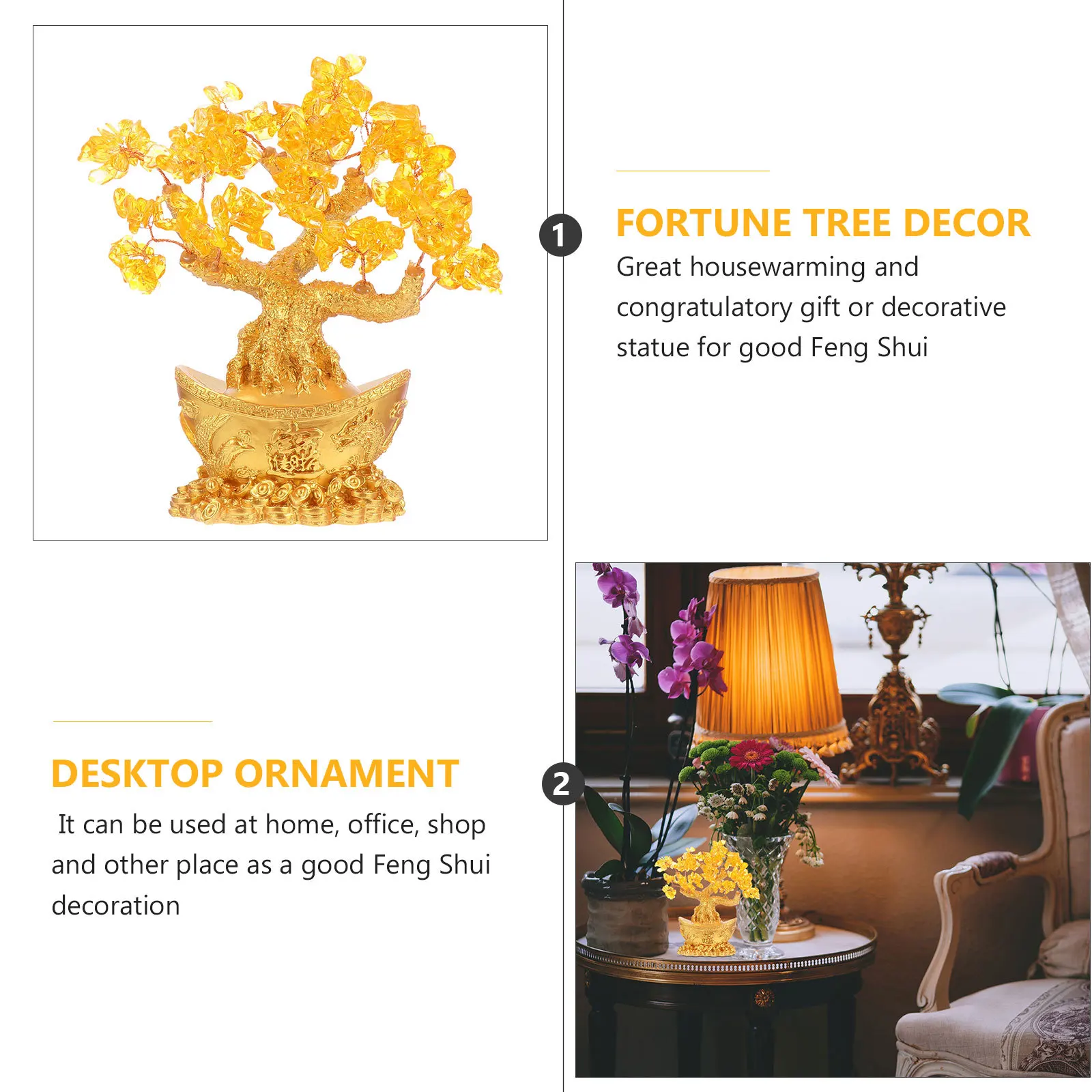 

1Pcs Resin Crystal Fortune Tree Desktop Adornment Wealth Attracting Feng Shui Statue for Office Home Business Gift Decor