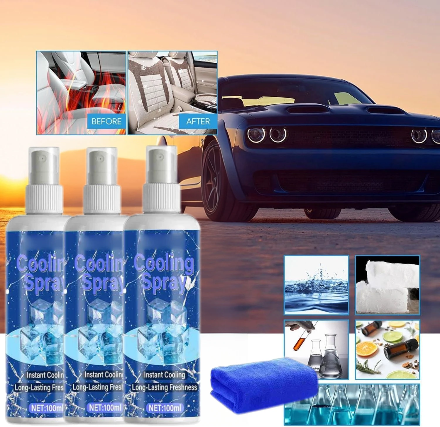 Summer Car Refrigeration Artifact 100ml Quickly Reduce Temperature Portable Heat Dissipation Car Interiors Instant Cooling Spray