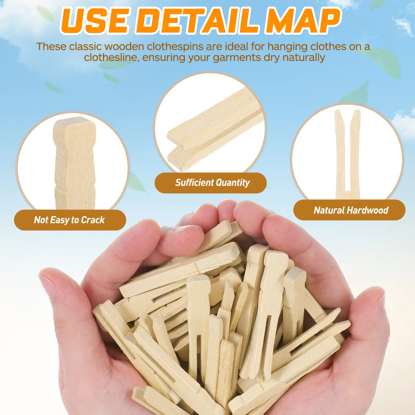 

50pcs Wooden Clothespins Bed sheet windproof clip Classic Laundry Clothespins Heavy Duty Clothes Pins Clothesline Laundry Peg