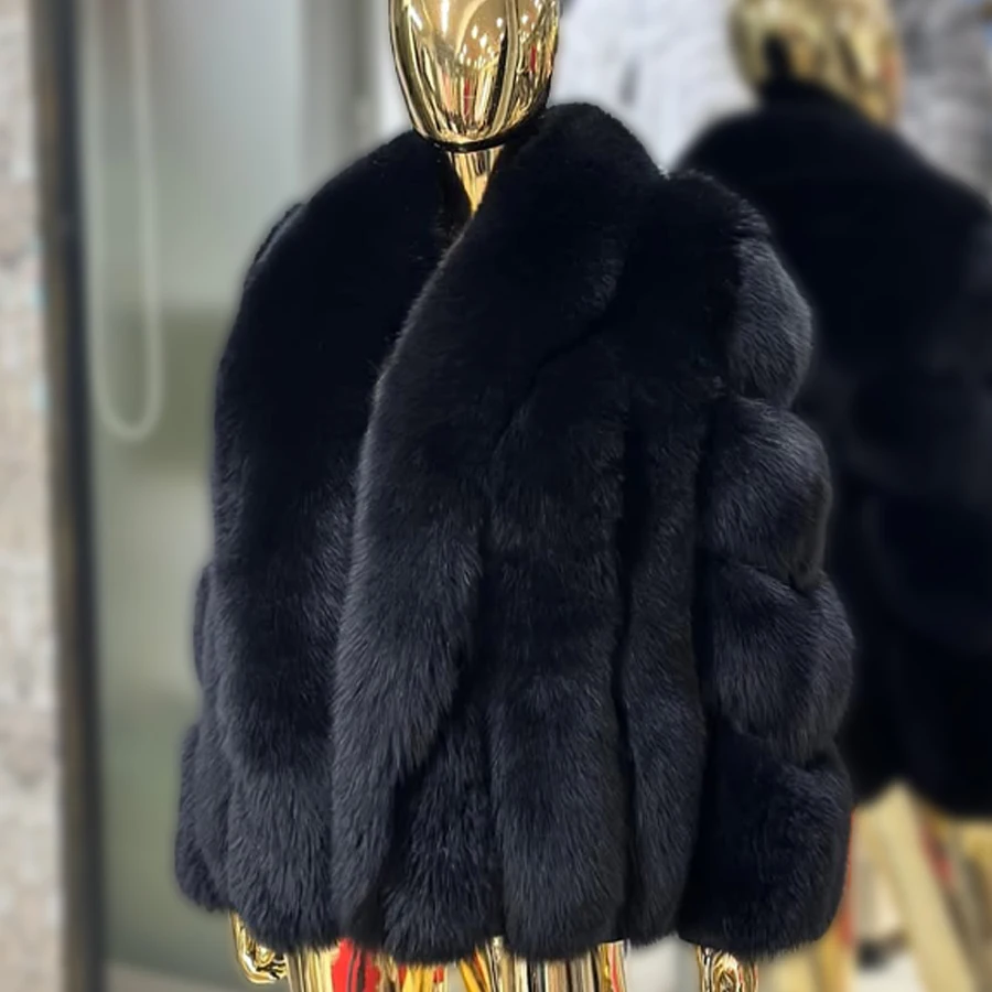 Casacos de pele de raposa real com gola de pele genuína outwear mulher inverno preto corpped jaqueta de pele de raposa de alta qualidade jaqueta de pele natural