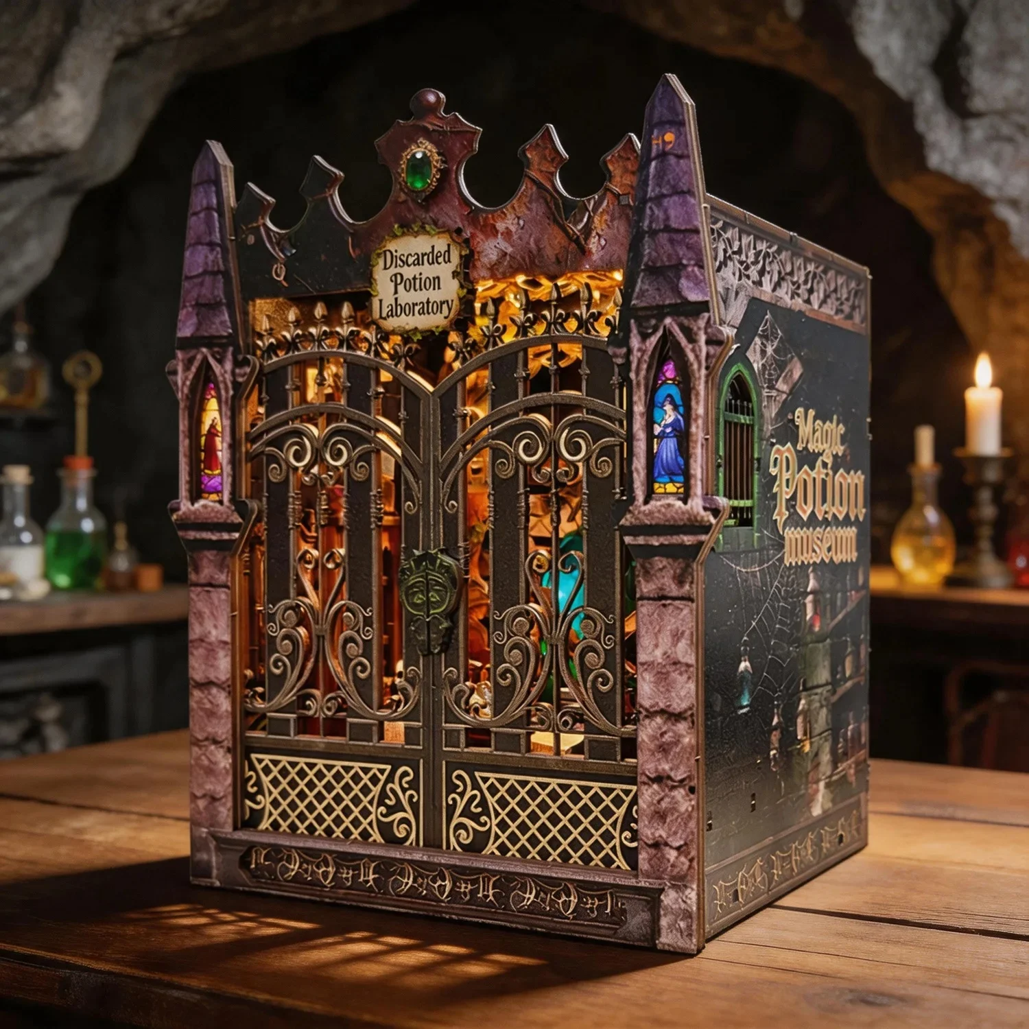 DIY Book Nook Shelf Insert Kit Potion Library Bookend Miniature Dollhouse 3D Puzzle Assembly Model Kit for Adults Birthday Gifts