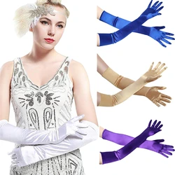 Guantes elegantes para fiesta nupcial, morados, rojos, negros y blancos, para boda, graduación, talla única, satén elástico, ópera, guantes morados para mujer