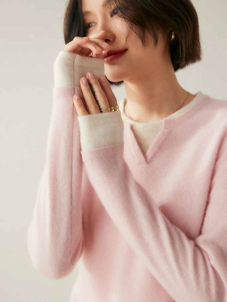 CHICUU Women 100% Cashmere Sweater Autumn Winter Base V-neck Long Sleeve Pullover Cashmere Knitwear Soft Comfy Clothing Tops