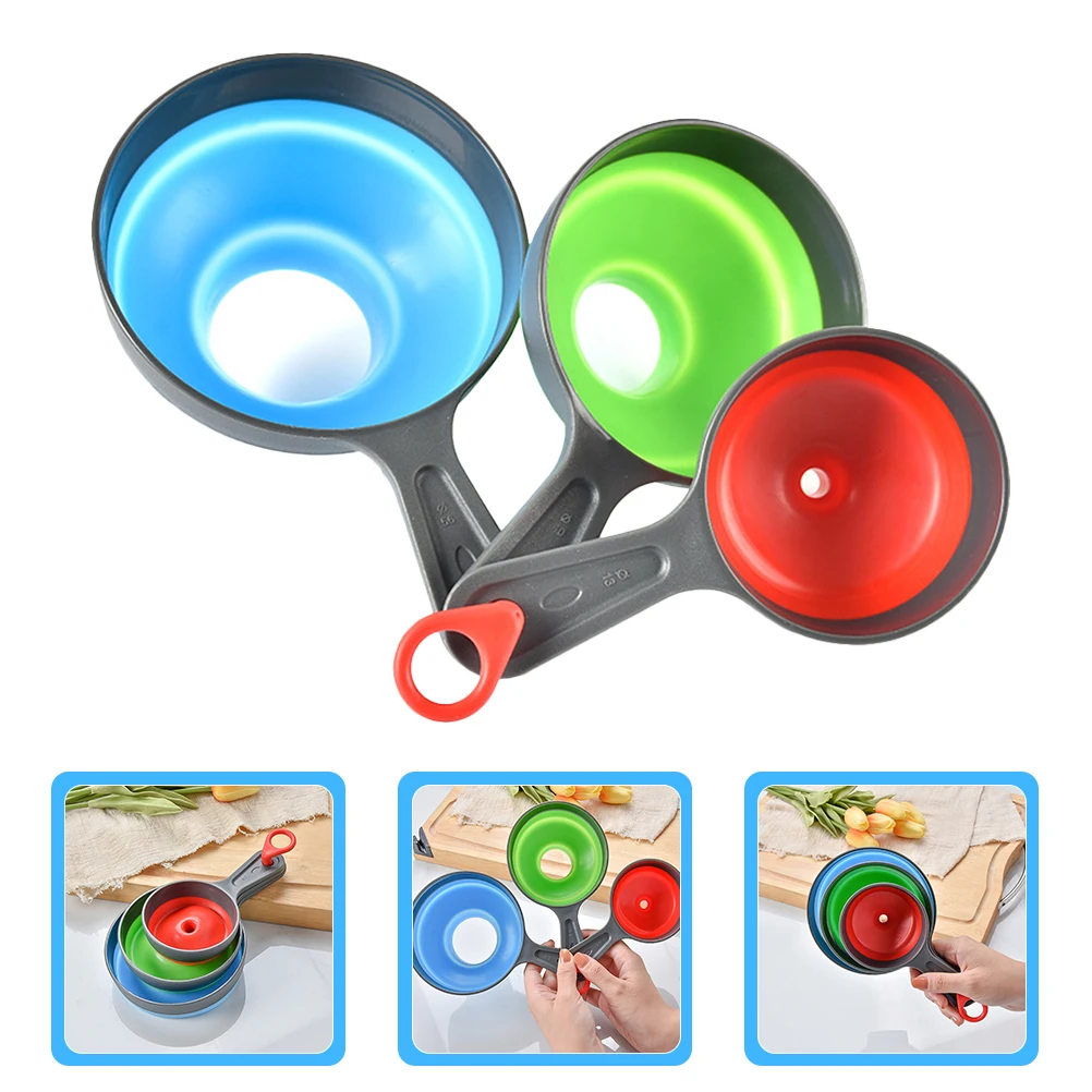 

3 pcs Telescoping Collapsible Kitchen Funnels Wide Mouth Bottles Filling Set Rubber Detachable Storage Pepper Oil Vinegar Cruets