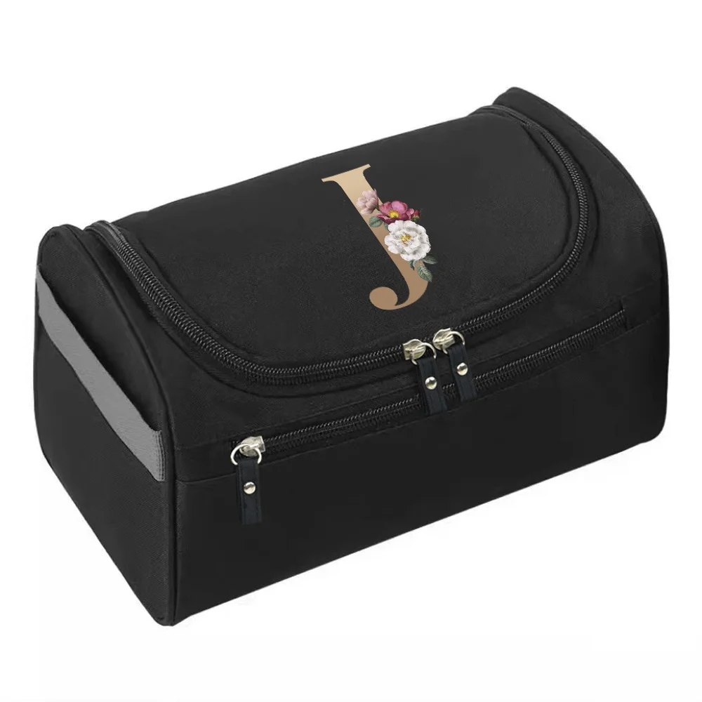 Unisex Travel Cosmetic Bag Men Necessaries Hanging Make Up Case Organizer Makeup Wash Bags Storage Handbag Gold Letter Print