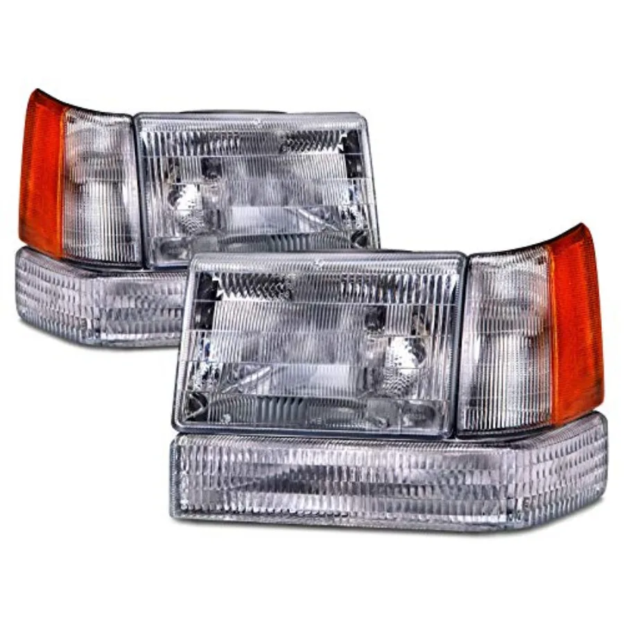 

Halogen Headlight Compatible with Jeep Grand Cherokee 97-98 Includes Left Driver and Right Passenger Side Headlight in Black wi