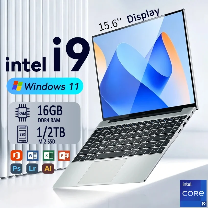 New Ultra Slim 15.6 Inch Laptop Intel Core I9-9900 32GB RAM 2TB SSD for Gaming Office Study Windows 11 pro FHD 1920*1080