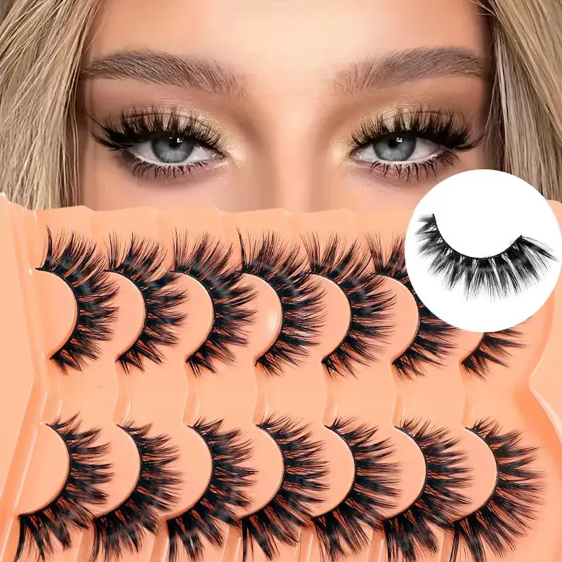 7 paires de faux cils œil de chat, faux cils naturels et réalistes, épais et moelleux, recourbés et bouclés