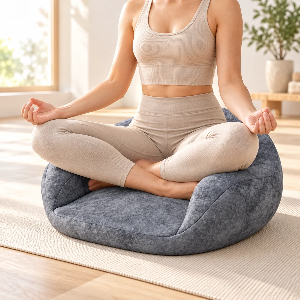 Large Memory Foam Meditation Cushion Floor Seat with Back Support 58x58x20cm for Yoga Zen Cross-Legged Sitting