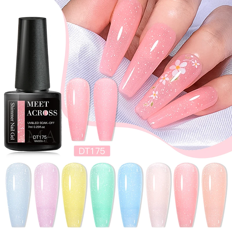 MEET ACROSS 7ml Shimmer Gel Nail Polish Glitter Macaron Candy Nail Art Gel Varinish Summer Semi Permanent  Manicure For Nails