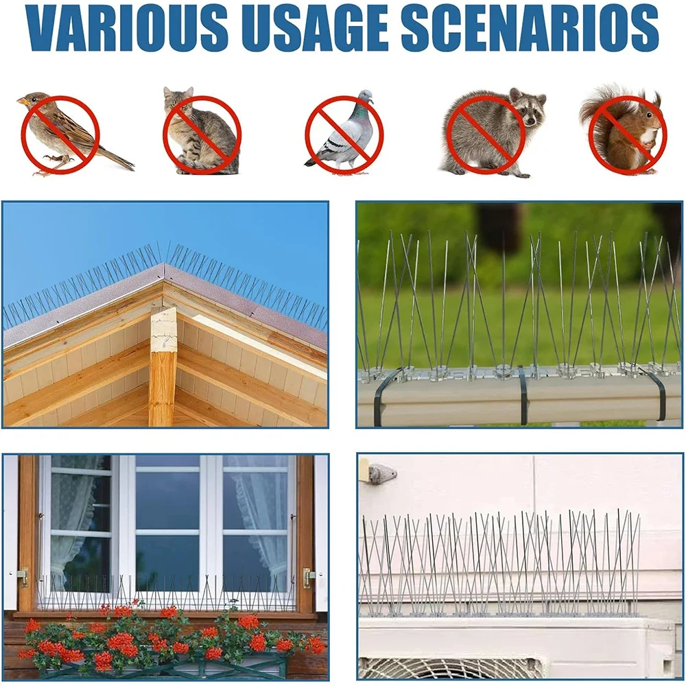 12Pcs Pigeon Spikes Stainless Steel Bird Repeller Set Deterrent Anti Bird Pigeon Squirrel Cats Repellent for Garden Fence Roof image 5