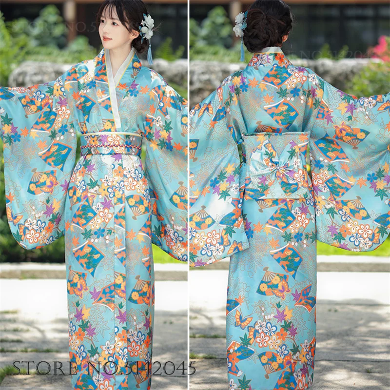 

Japanese Traditional Yukata Kimono with Obi Vintage Women Evening Dress Geisha Kimono Retro Women Stage Show Costume Cosplay