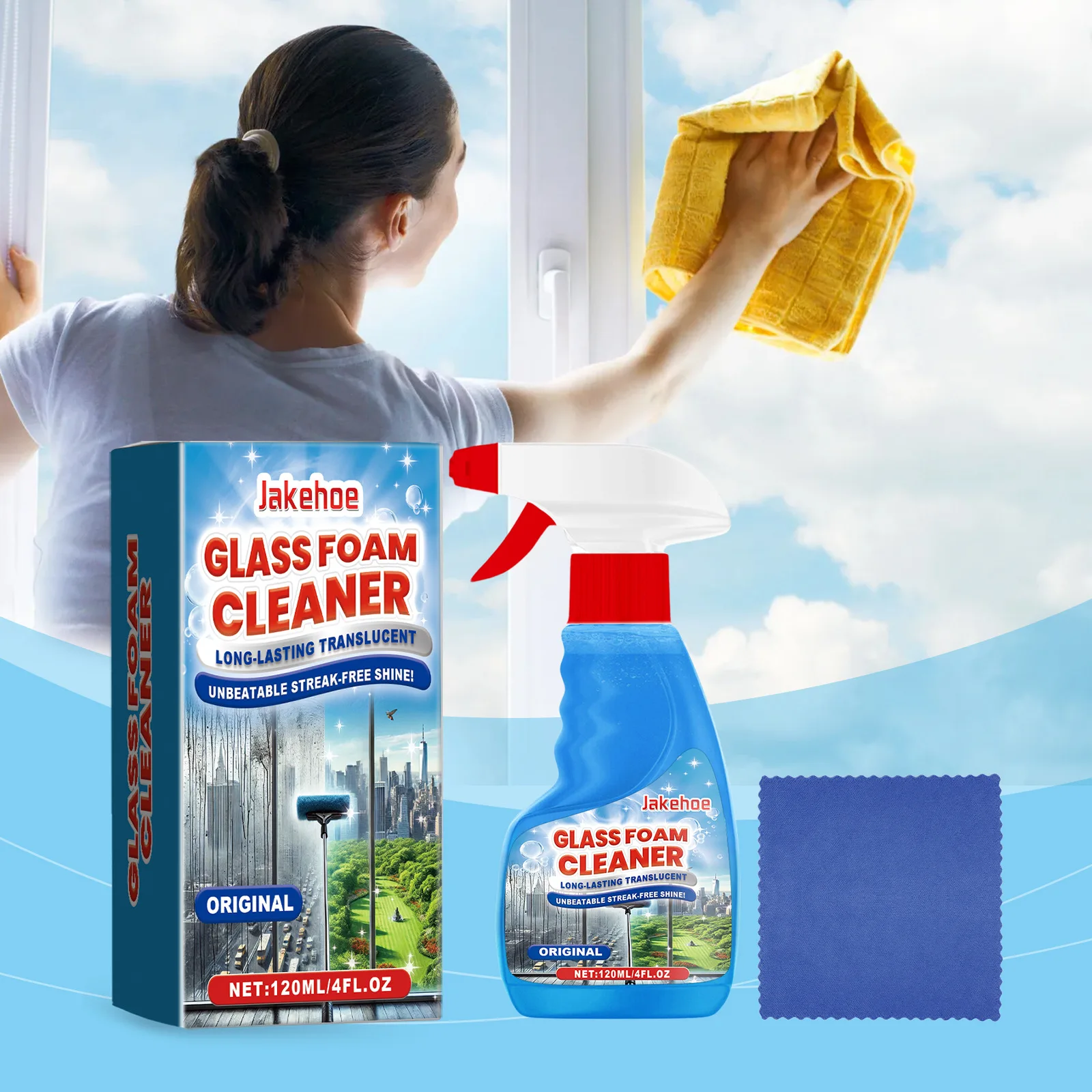 Glass Foam Cleaner for Windows Mirrors Glass Doors Remove Oil Fingerprints Stains Traceless Bright Glass Cleaning Supplies 120ml