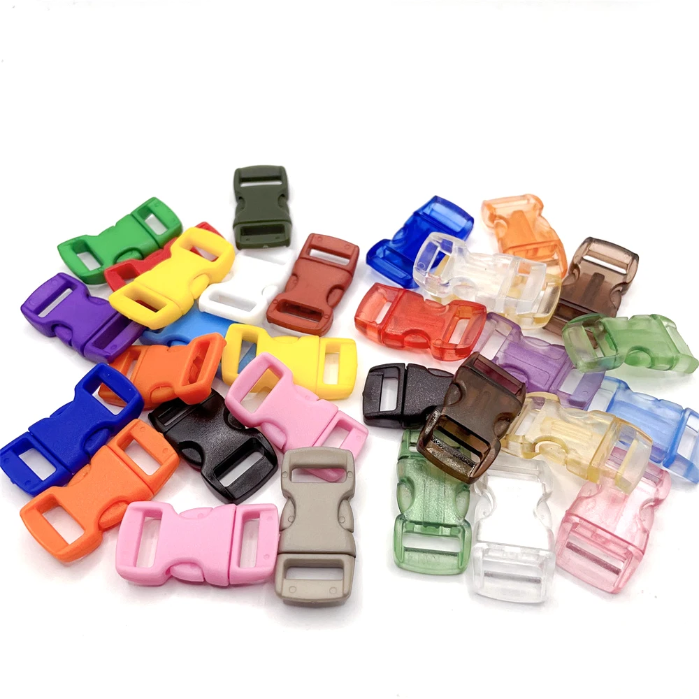 30 Stück/Packung 10mm Seitenschnellverschluss Gebogene Fallschirmschnalle 550 Paracord Armband Clip Katzenhalsband Gurtband Rucksack DIY Zubehör – Detail 1