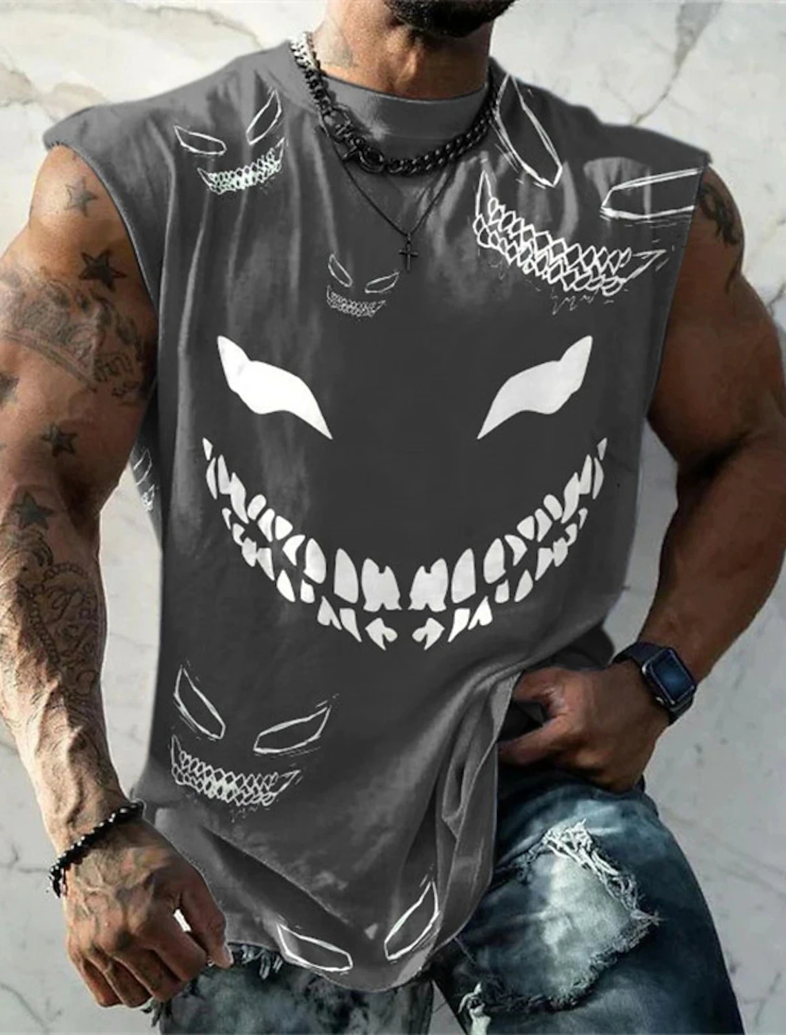 Sports Vest Mens Loose Summer Trendy Fitness Sleeveless Bottom Shirt Retro Oversized Round Neck Short Sleeve T Shirt 2Xs-6Xl