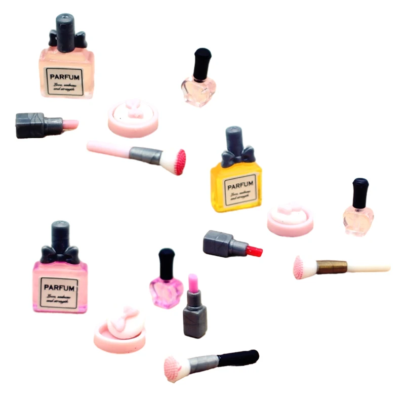 Casa de muñecas en miniatura, 1 Juego, 1:12, lápiz labial cosmético en polvo prensado, Perfume, pincel de maquillaje, modelo de muñeca, Escena de maquillaje Accesorios de decoración