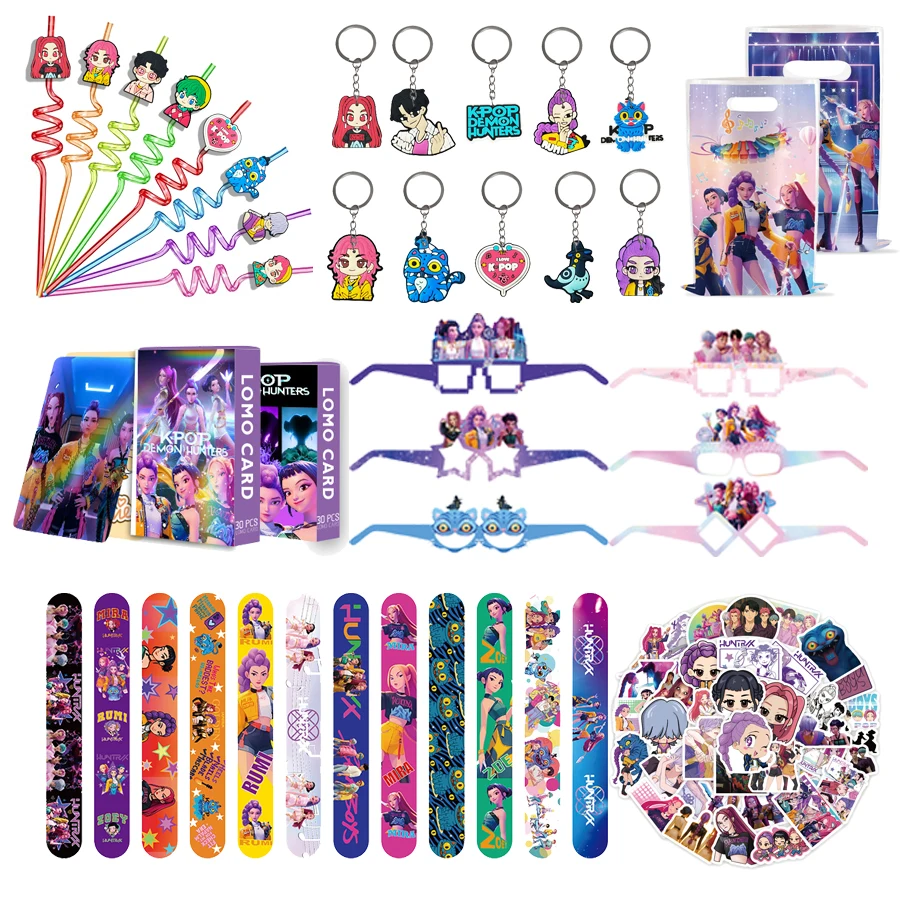 K-POP شيطان الصيادين حفلة عيد ميلاد تفضل صفعة أساور ملصقات اللعب زينة حفلة عيد الميلاد لوازم الهدايا حقيبة الحشو