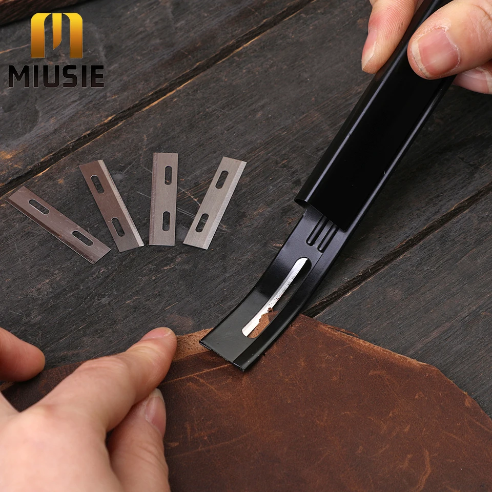 

MIUSIE Leather Thinning Knives Metal Leather Safety Beveler Kits DIY Carving Tool with Three Skiver Blades for Leather Craft