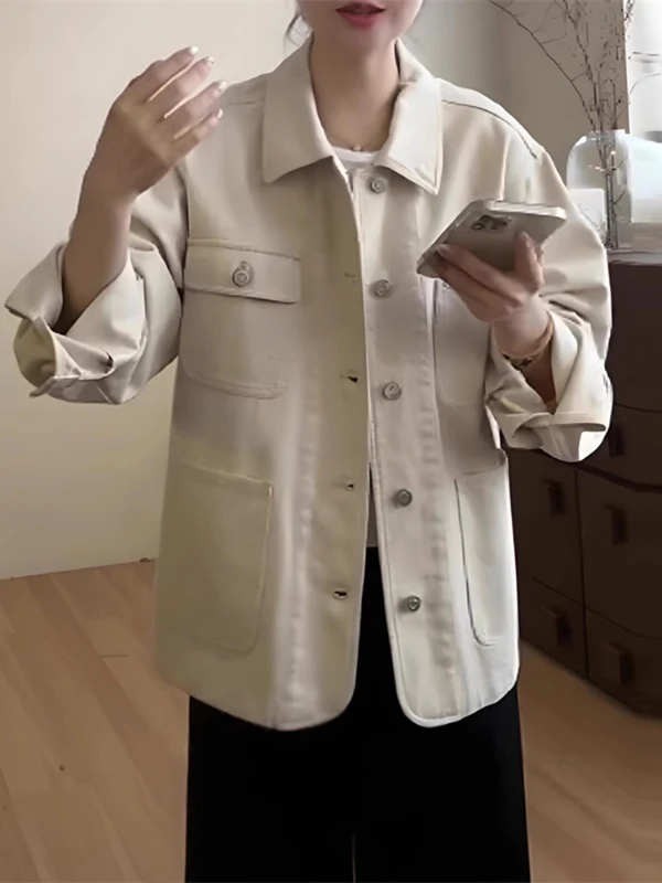 

Casual Loose Workwear Jaet with Stand Collar And Large kets for Women Autumn 2025 Faion Commute Sle Ladies Coat