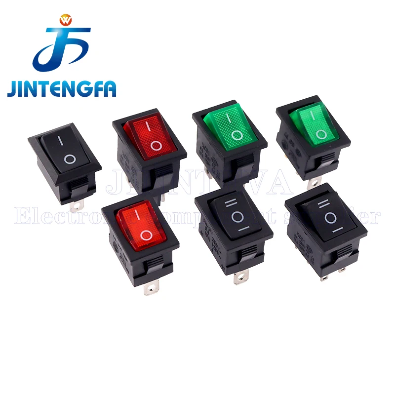 10PCS 15*21MM 2/3/4/6Pin Rocker Toggle Power Push Button Switch SPST 6A 250V 10A 125V KCD1 ON-OFF-ON Black White Red Green Light