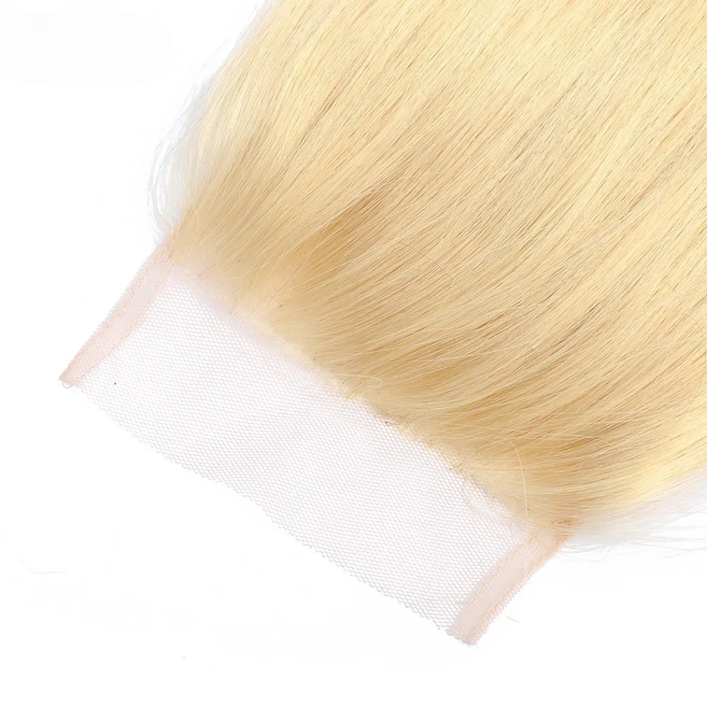 613 Blond 4x4 Vetersluiting Recht Echt haar Kantdeel Braziliaans maagdelijk haar 150% Haardichtheid Volledig uiteinde 10-22 inch