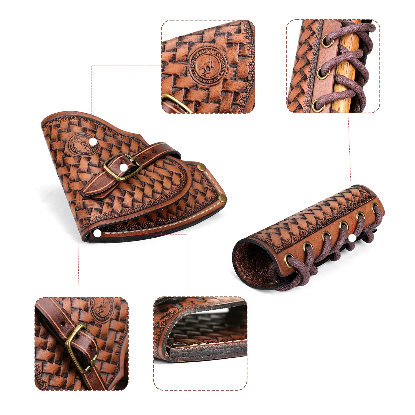 Tourbon Camping Leather Axe Cover Hatchet Sheath Case Axe Blade Protector Axe Handle Holster 1 Set Brown Outdoors Accessories