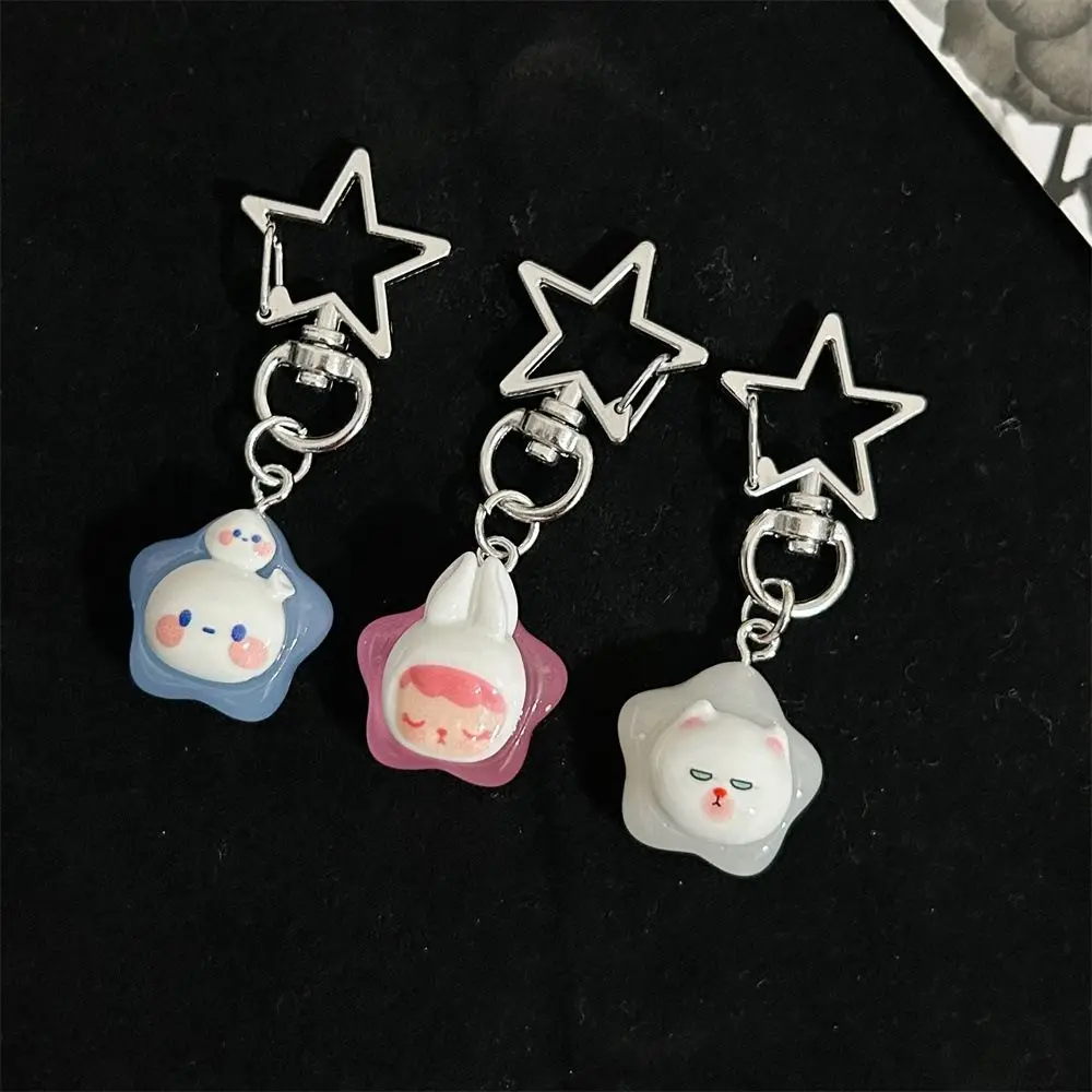 Jelly Pentagram Stars Keychain Candy Color Luminous Light Stars Pendant Keyring Shining Cute Simple Bag Pendant Couple