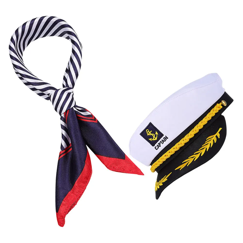 

1 set Sailor Hat Scarf Set Nautical Costume Accessories For Party Yacht Event Performance Men Women Captain Hats