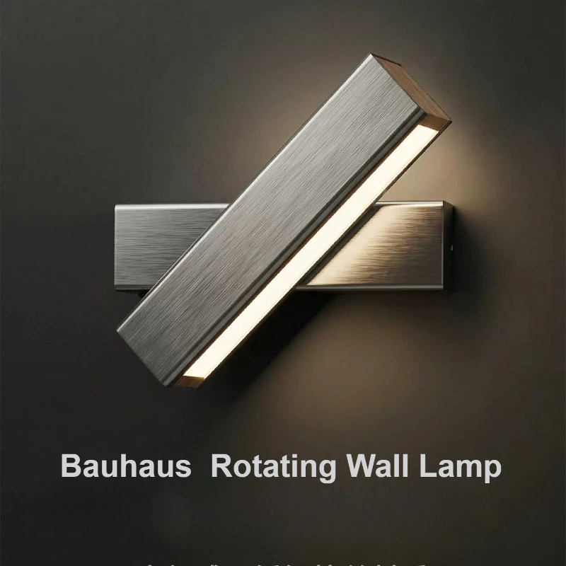 Bauhaus silver LED Wall Lamp Modern Angle Adjustable Lighting aluminum wood LED Living Room Bedroom Bedside Reading Wall Light