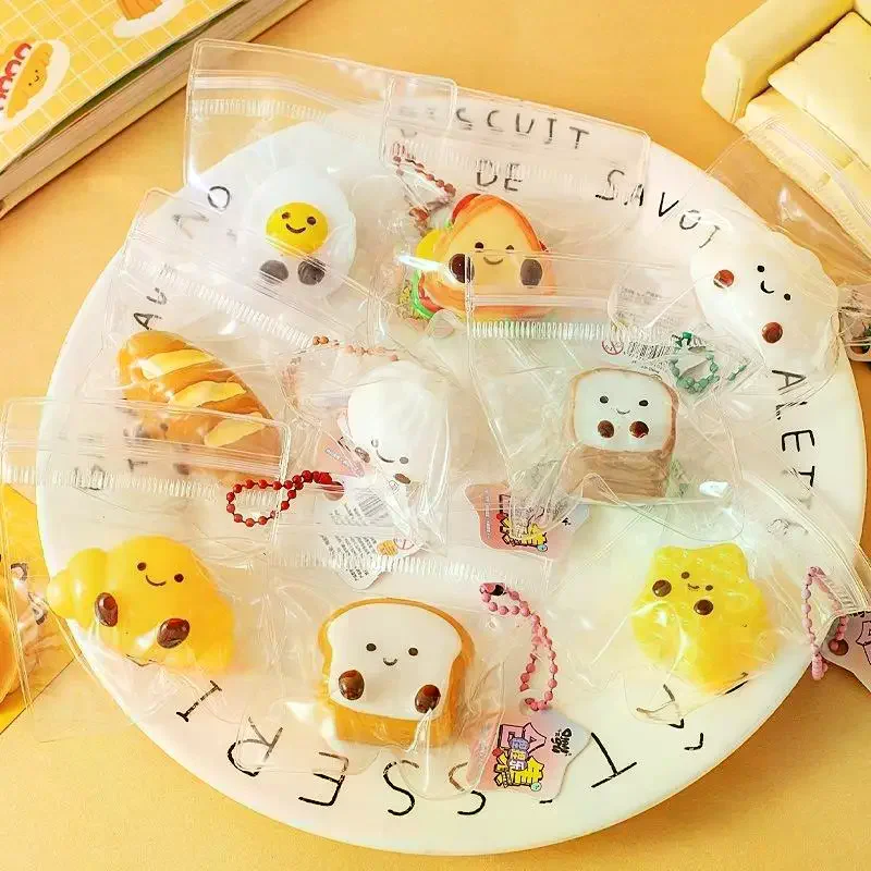 5Pcs Random Bread Dumping Food Stress Relief Squeeze Toys Mini Mochi  Toys Sensory Pinch Fun Party Favor Gift Keychain Pendant