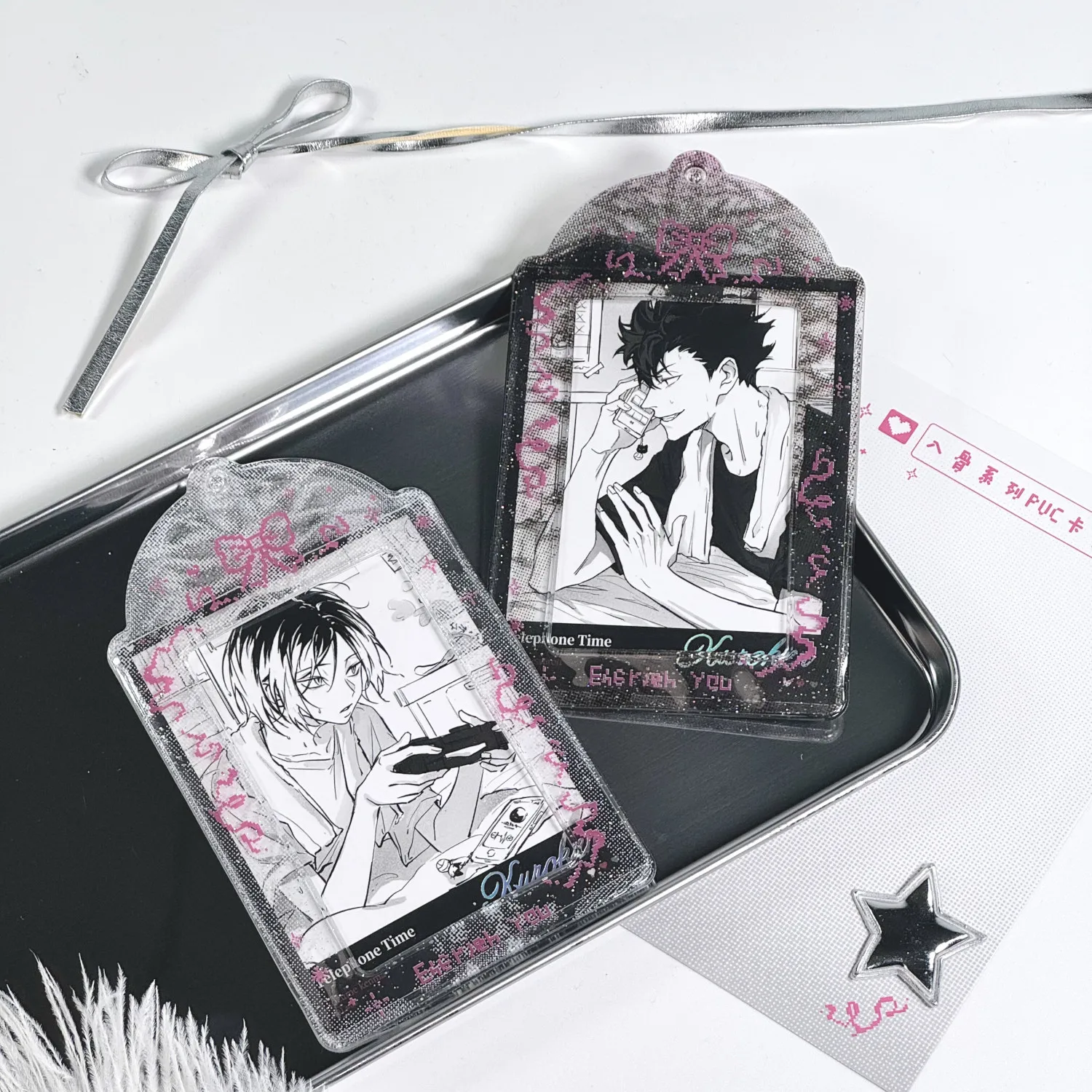 1Pc Y2K Sweet Cool Girl Bow Human Bone Transparent Card Holder KPOP Idol Photo Card Storage Protector Ita Bag Backpack Pendant