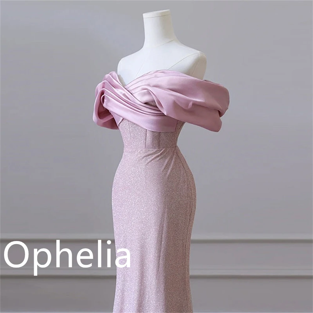 فستان سهرة جيرسي وردي رقيق مخصص رائع بدون حمالات قبالة الكتف حورية البحر زيبر خلفي مخصص