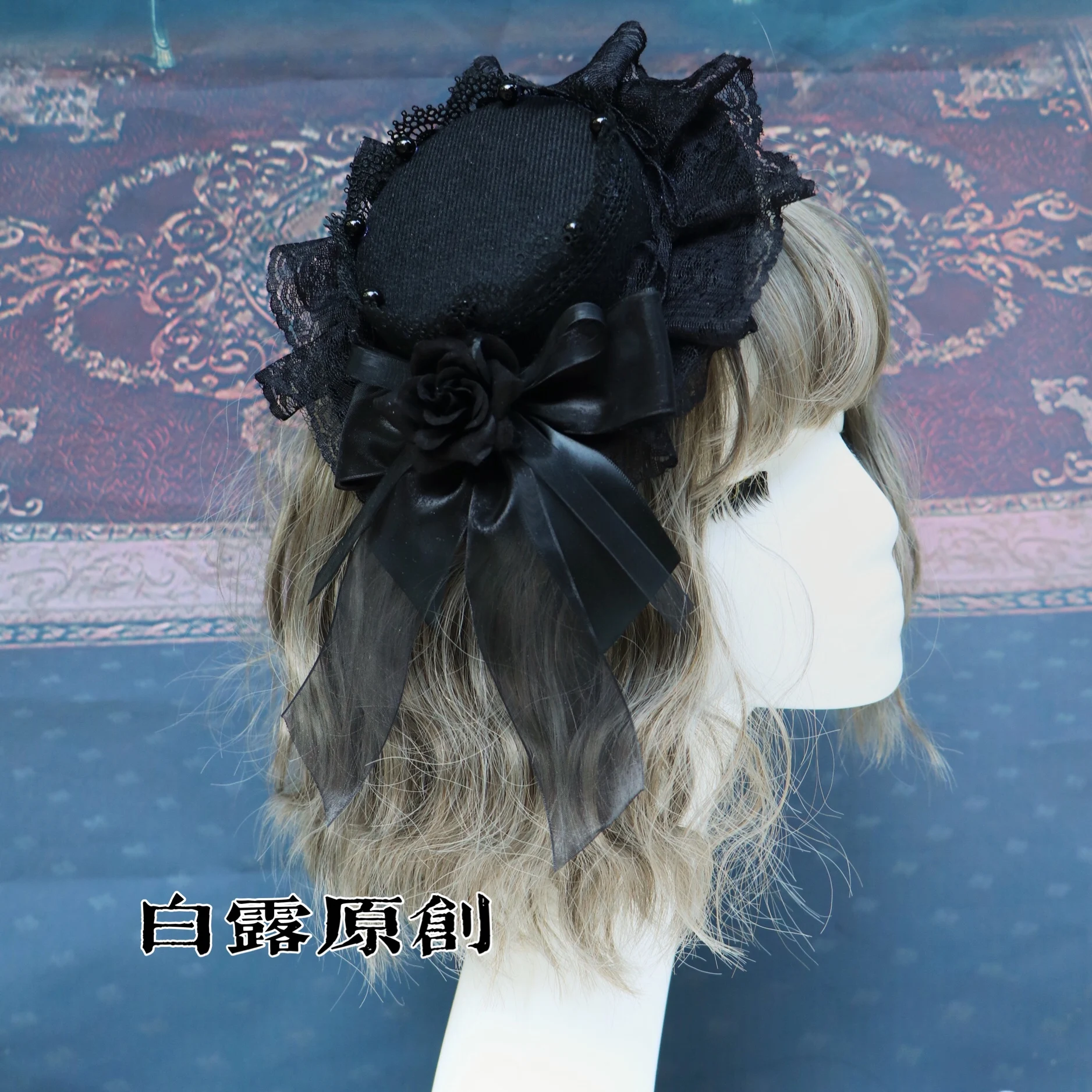 

original Lolita hair accessories gorgeous retro flat hat court goth elegant top hats