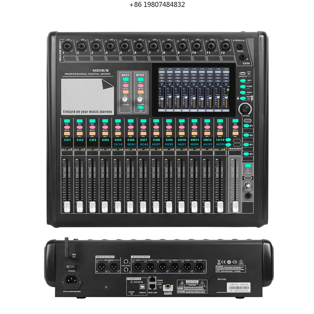 

Touch Screen & DSP Effects for Stage Live Church Events Professional MD16 16-Channel Digital Audio Mixer Console with