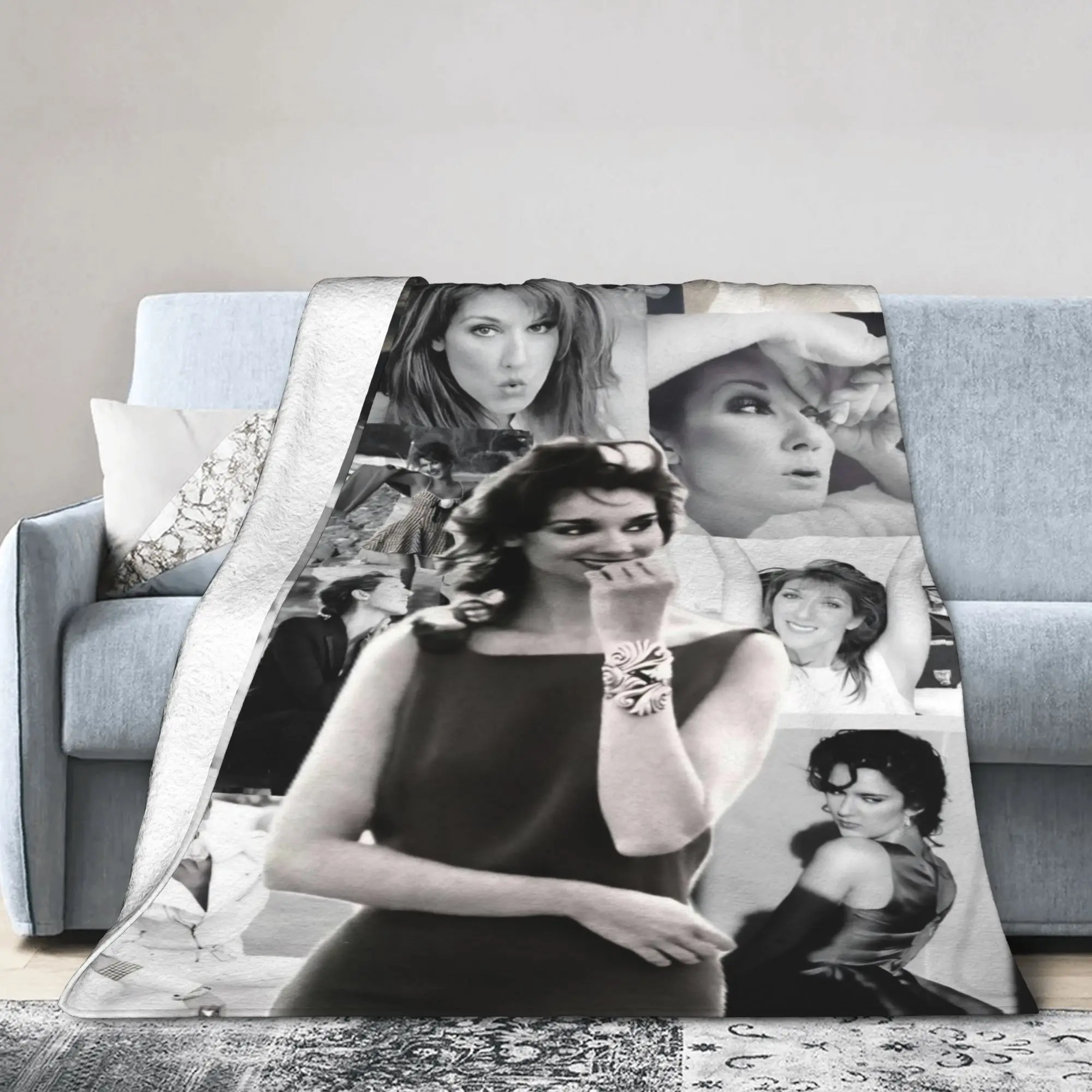Celines Dion Collage Siger Blankets Flannel Music Soft Throw Blanket for Bed Bedroom Quilt