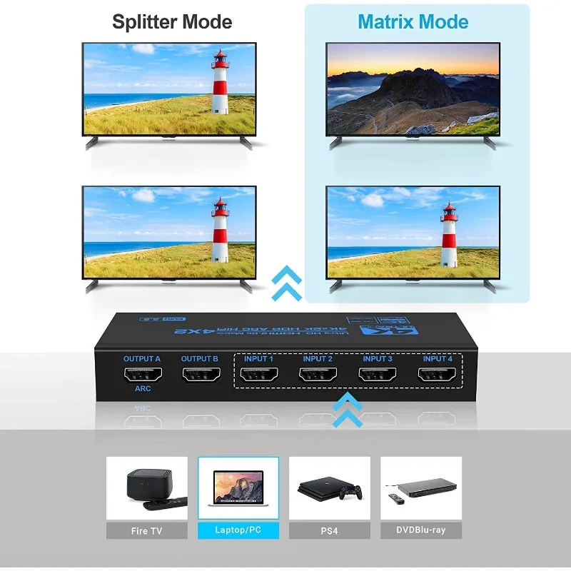 4K 2x4 HDMI2.0b HDCP2.2 Audio Extractor Switch Splitter Optical Toslink SPDIF Coaxial 3.5mm ARC Audio Converter For TV PS5 Xbox
