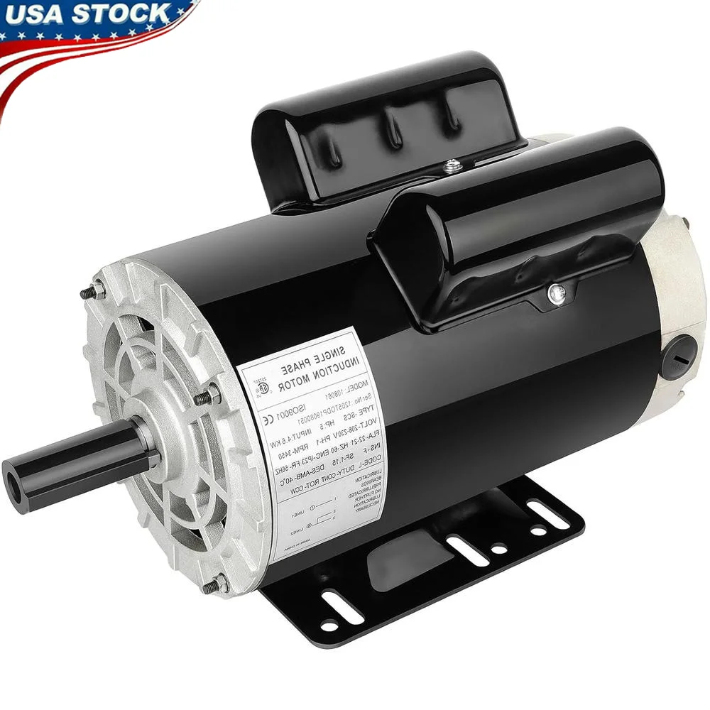 

5HP Air Compressor Motor 3450RPM Single Phase 208V-230V ODP Low Noise Effective Performance Durable Design