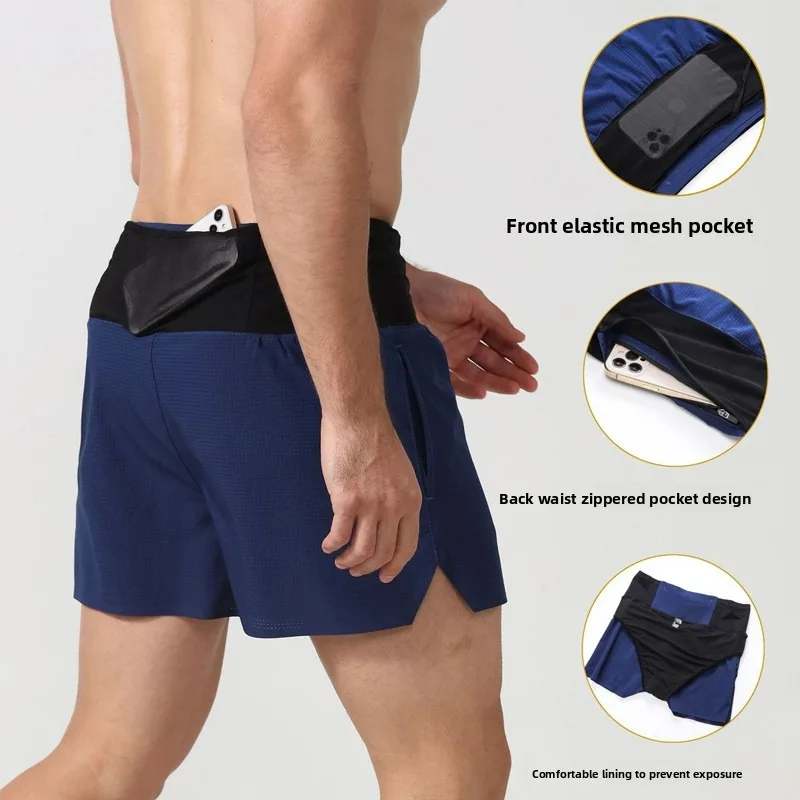 

Men's Double-layer Sports Shorts Quick Drying Outdoor Fitness Marathon Running Training Men's Cycling Three Quarter Pants
