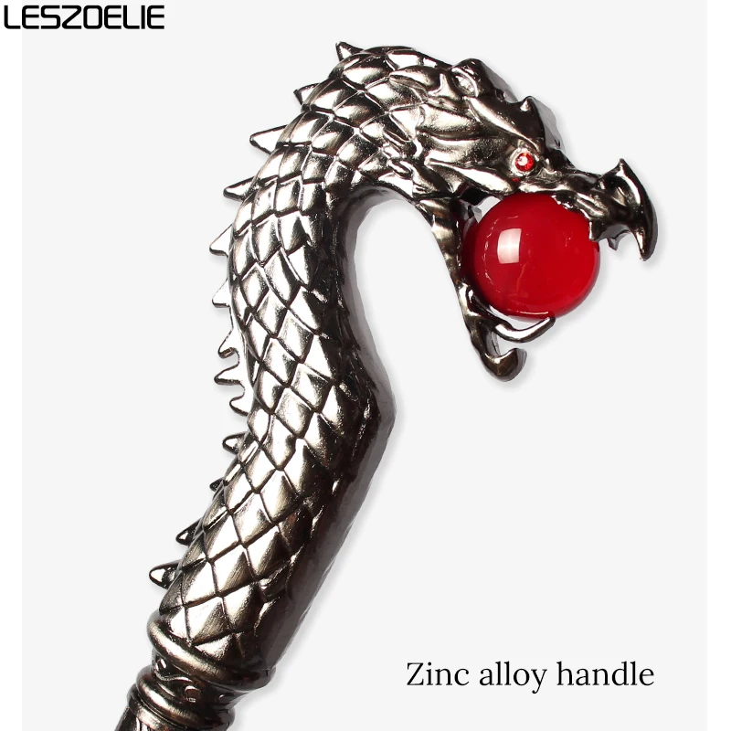 Luxury Silver Dragon-Head Walking Cane with Red Crystal Ball Fashionable Men And Women Decorative Party Stick Vintage Design