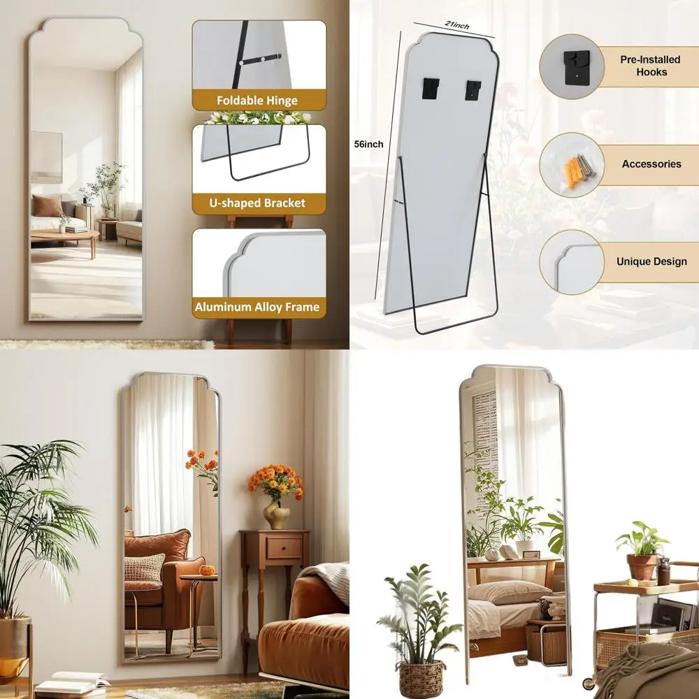 

Contemporary Arched Silver Full-Length Mirror for Home Decor, Suitable for Wall or Floor Use