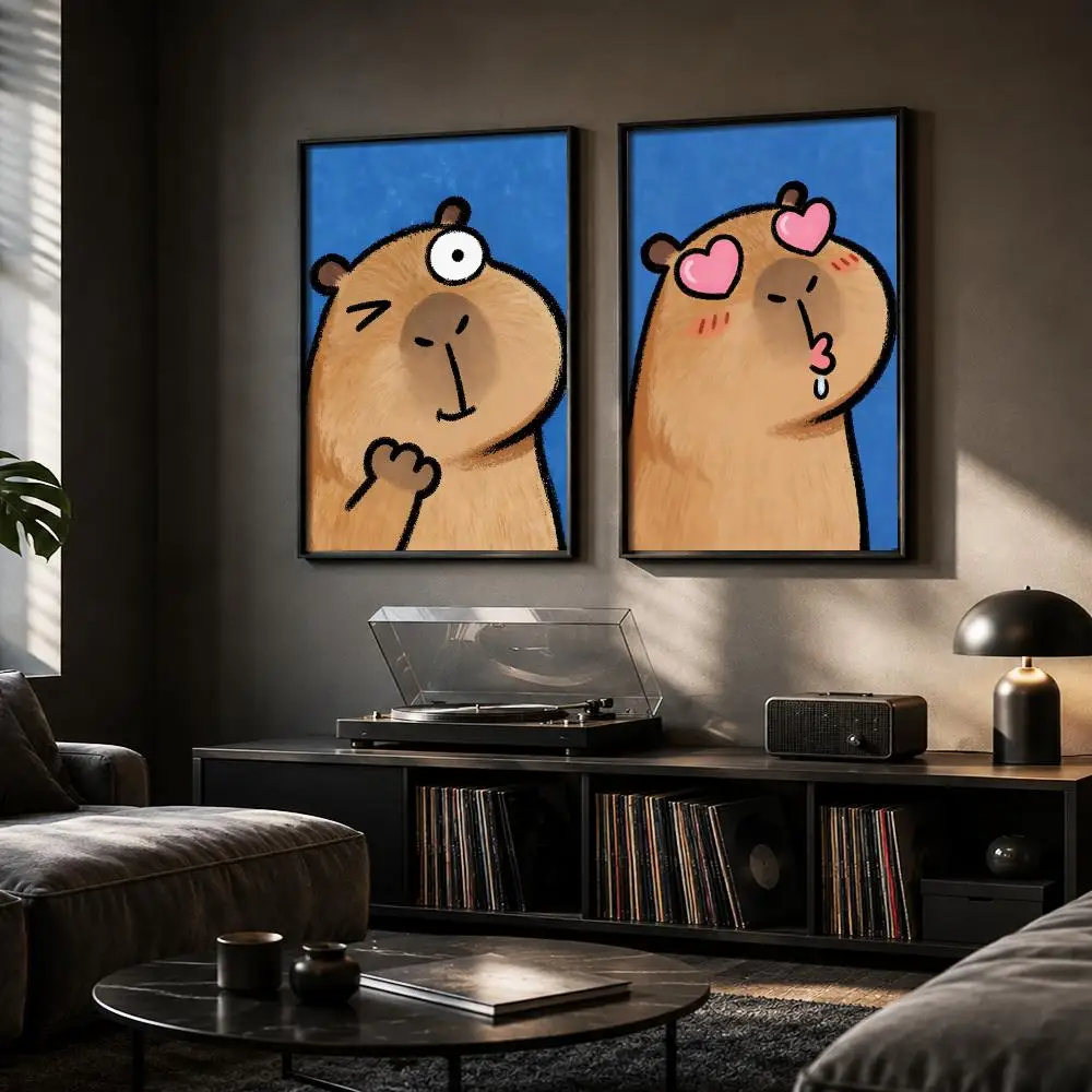 Simple Cute Kicapara Cartoon Painting Calligraphy Canvas Poster Hallway Bedroom Living Room Home Bar Decoration Interior Wall