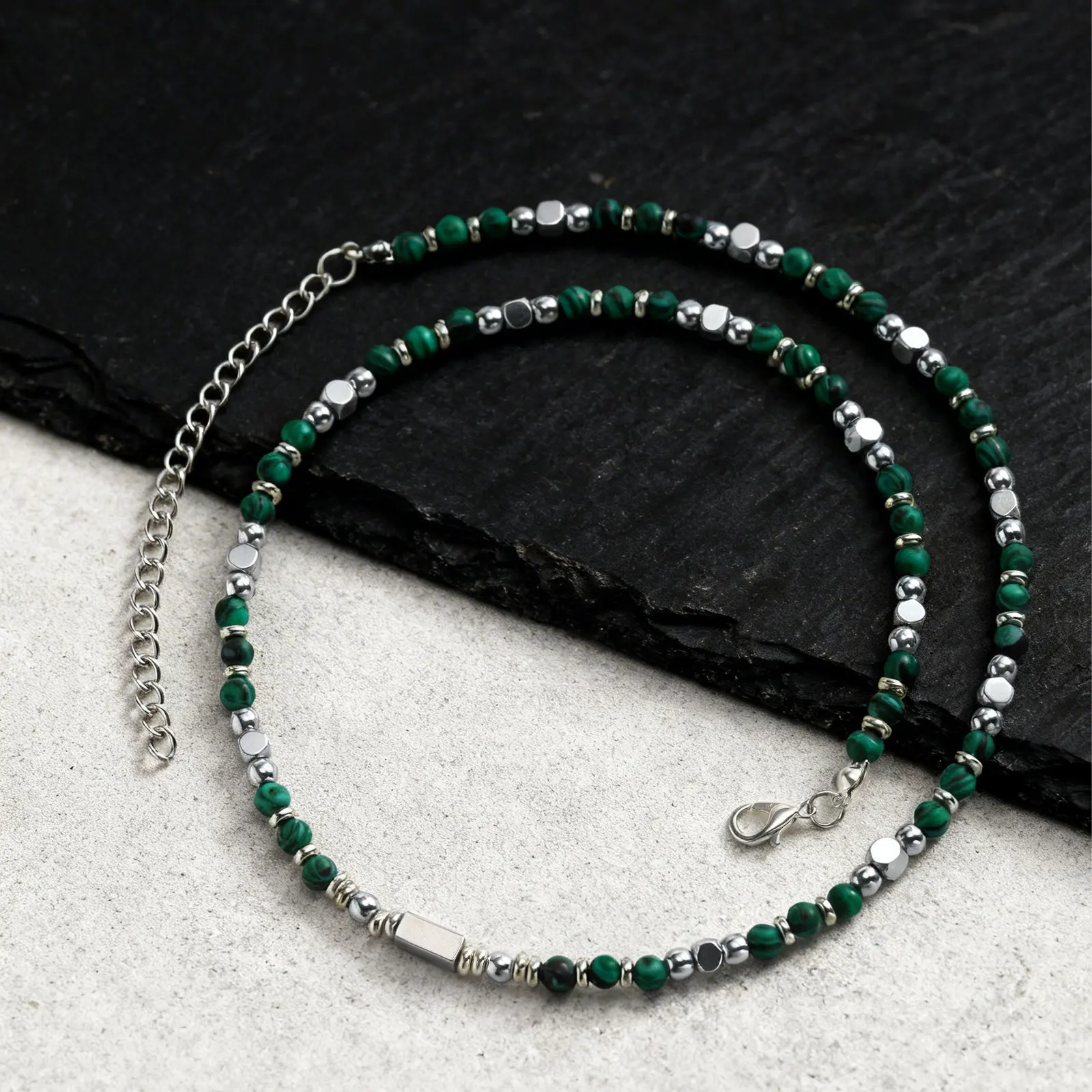 Vnox Stainless Steel Natural Stone Beaded Necklace for Men Women, Trendy Charm Choker, Bohemia 45-53cm Adjustable Length Jewelry - view 6