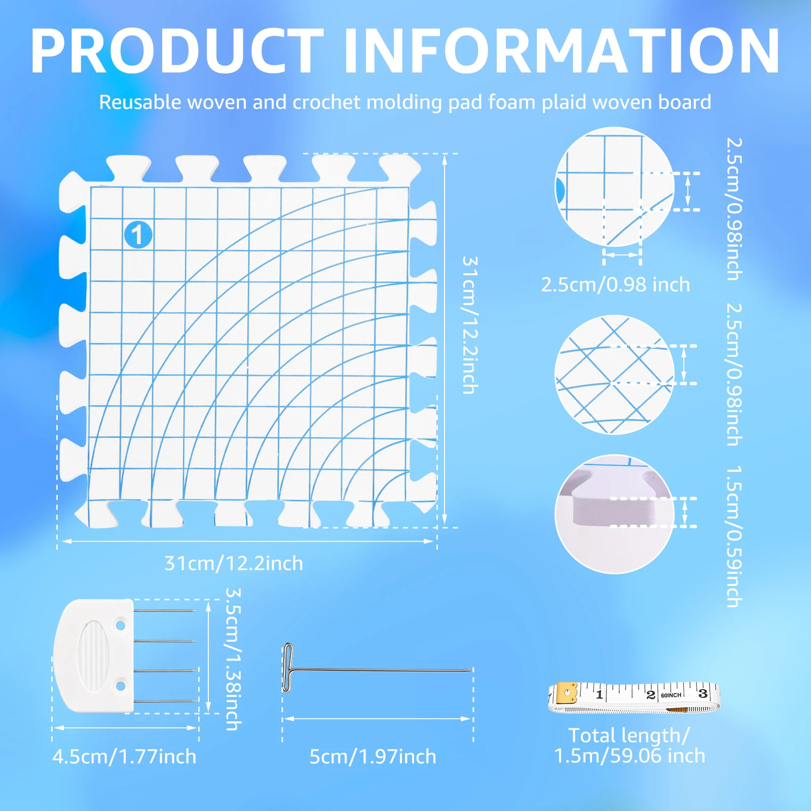 Foam Blocking Board Knitting Block Portable Grid Knitting Board for Beginner for Knitting and Crochet Foam Crafts Blocking Mat