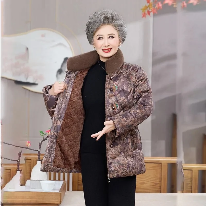 

5XL Coat Elderly Women Quilted Clothing Winter Add Velvet Warm Jacket Female Grandmother Outfit Overcoat Parkas Coat Outerwear