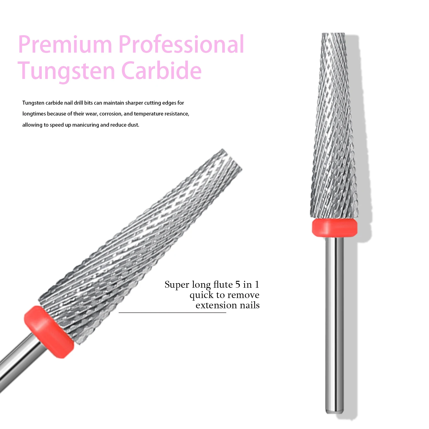 Broca de tungsteno para uñas, cortador de fresado largo para manicura, limas eléctricas, elimina la piel muerta, accesorios de herramientas, 5 en 1, nuevo