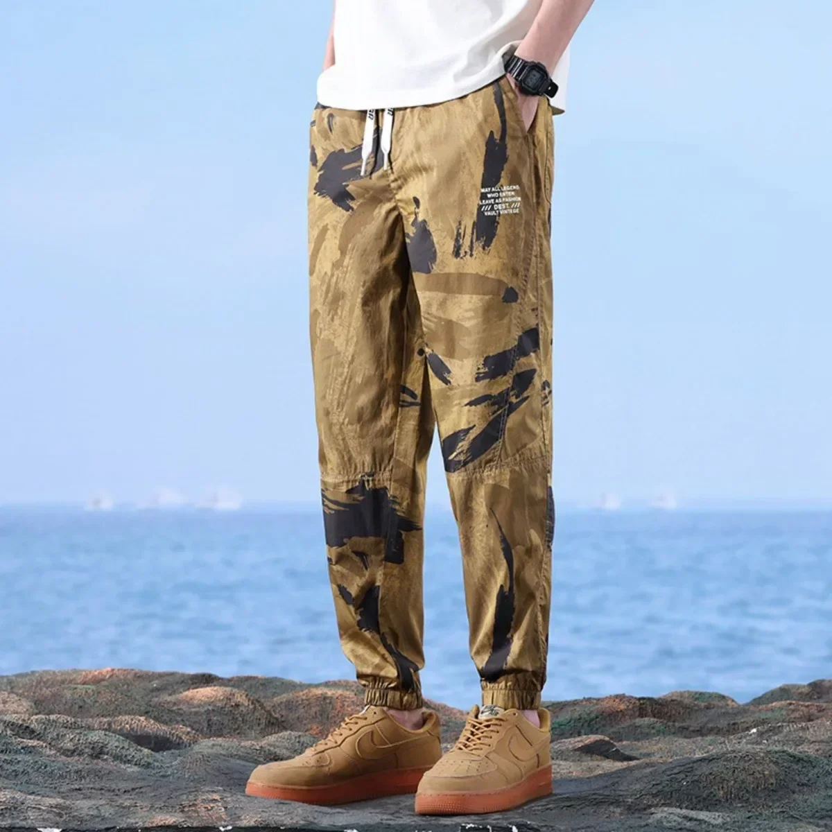 

2025 Men Camouflage Solid Color Multi-pocket Drawstring Loose Straight Men Pants Casual Summer Trouser Trend Fashion Style